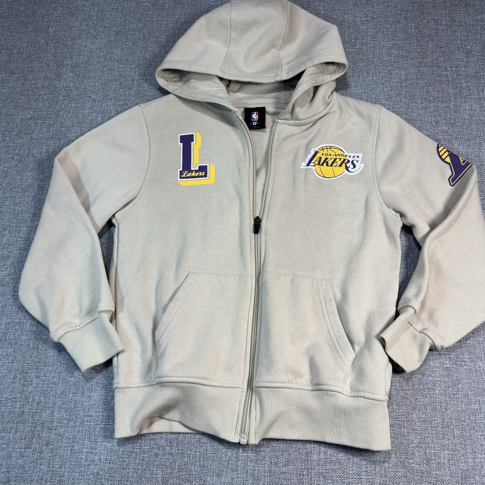 NBA Los Angeles Lakers Youth Full Zip Hoodie Tan Fleece Sweatshirt Size 8